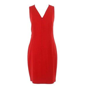Ellie Tahari Sz 6 Red V Front Zip Side Zip Lined Poly Triacetate Blend Sheath